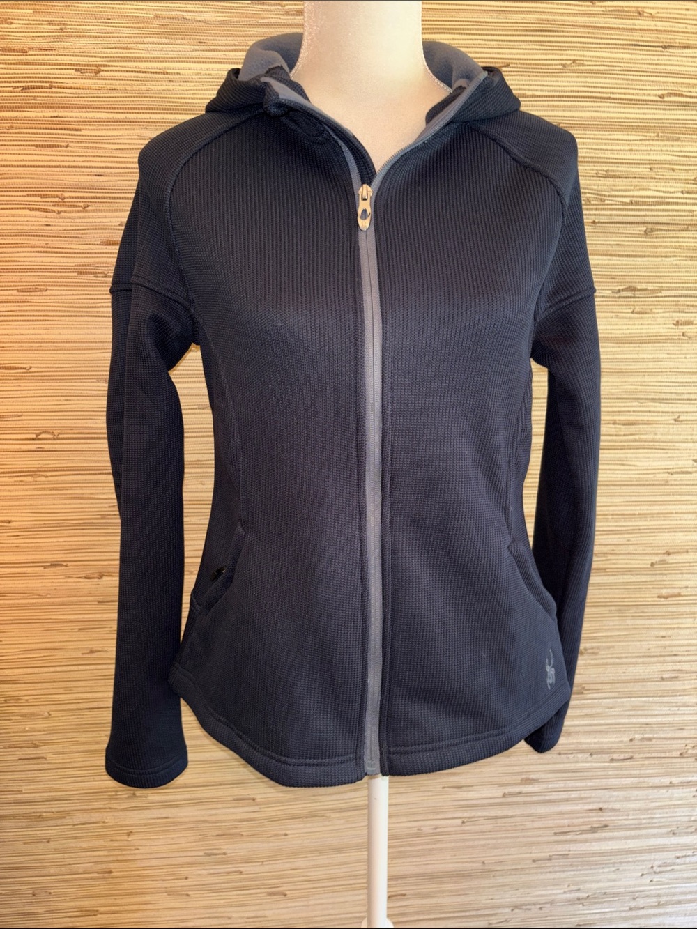 Spyder Navy Zip-Up Hooded Waffle Knit Jacket medium pockets nwt!